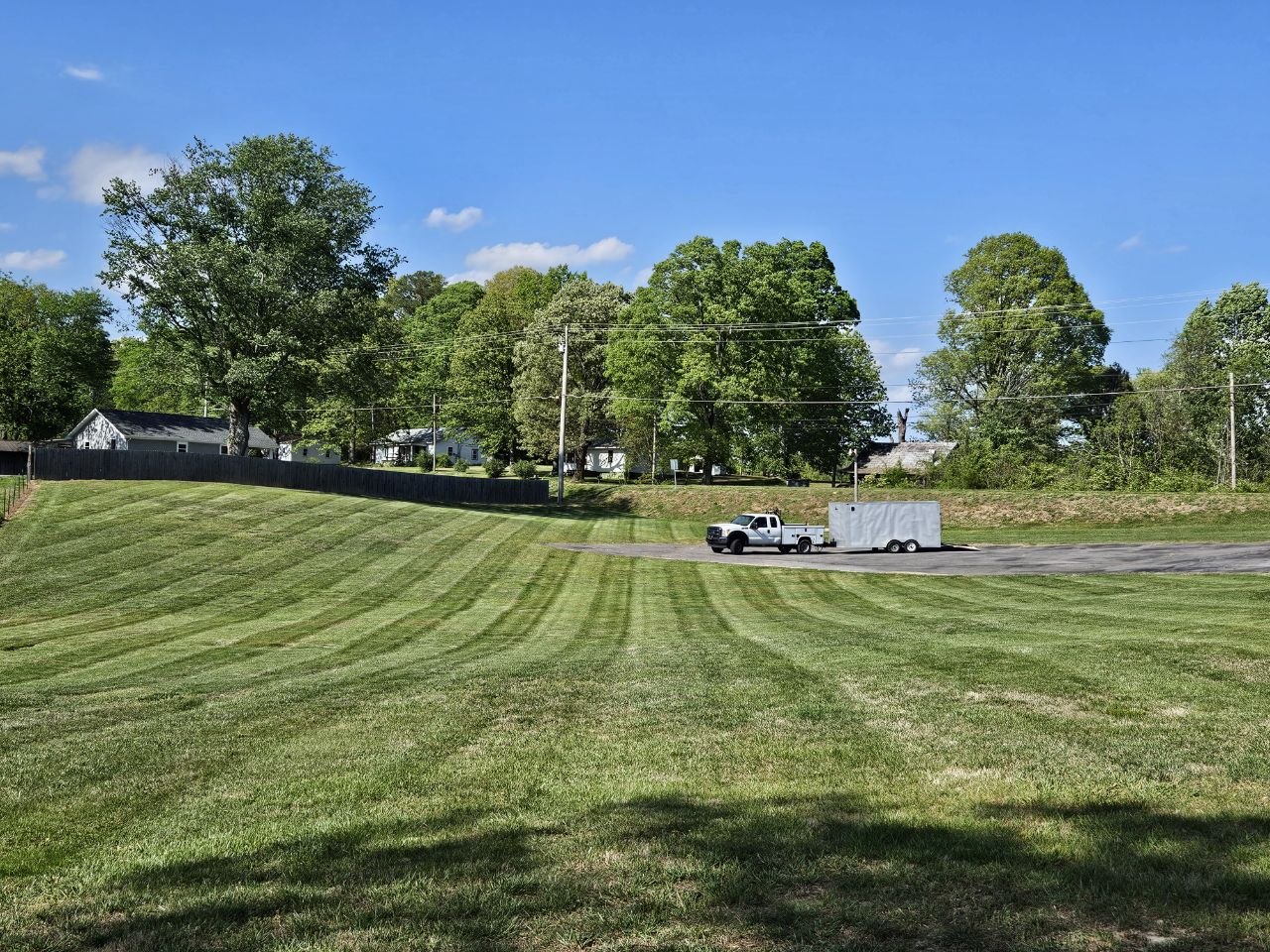 Freshly mowed lawn with clean stripes